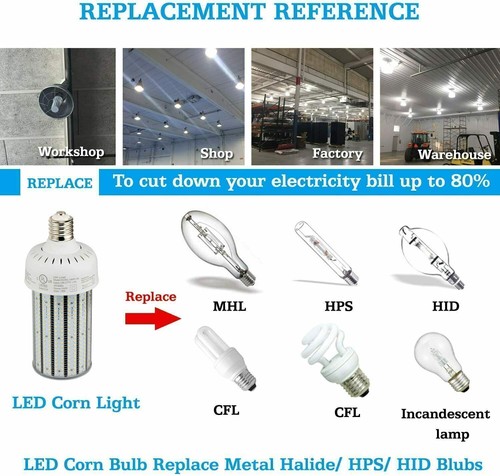 100W LED Corn Bulbs Light Replace 400W MH/HPS Warehouse Parking Lot Light 5000K - Picture 5 of 12