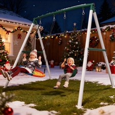 500lbs 7.5ft Metal Swing Set Kids Backyard Play with 2 Swings Heavy Duty A-Frame