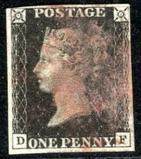 PENNY BLACK QV Stamp GB SG2 1d Plate 5 (DF) 1840 PINKISH MX Maltese Cross ORED65