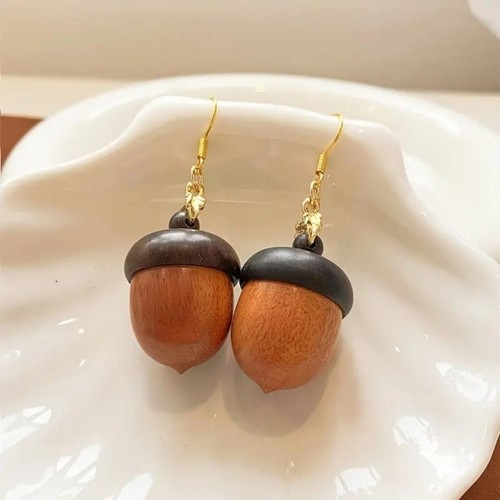 Acorn Wood Earrings with Secret Compartment, Unique Gift for Nature Lovers - Picture 3 of 4