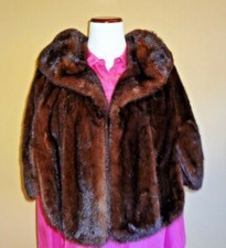 Vintage Brown Mink Fur Capelet Wrap Shrug Monogrammed Open Front One size