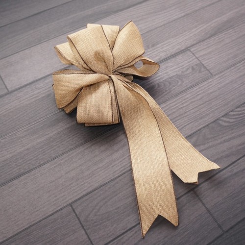 Brown Burlap Bow Ribbon | 13” From Top To Bottom | Handmade, Hand Crafted - Picture 8 of 8