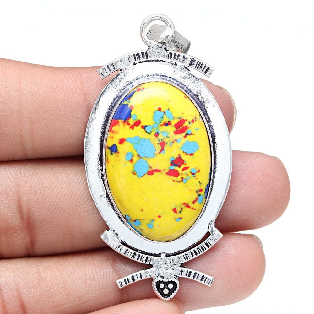 Handmade Antique Mosaic Jasper Gemstone Necklace 2.5 Inches-image