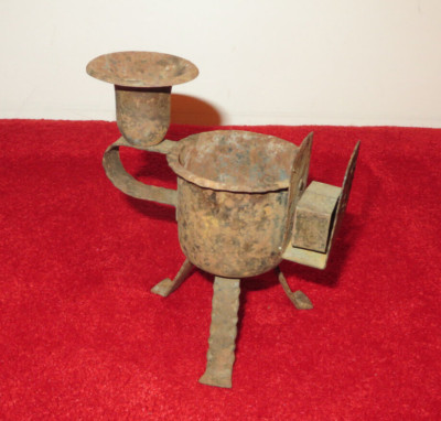 Vintage Hammered Metal Matchbox & Candle Stick Holder - 3 legged / RARE