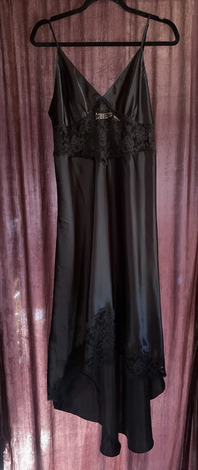 UNDERCOVER Camicia da notte vintage Victorias Secret L nera pizzo abito Stevie Nicks strega zingara