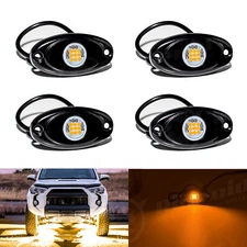 4x Amber LED Rock Lights Underbody Trail Rig Glow Lamp Offroad SUV Pickup Truck