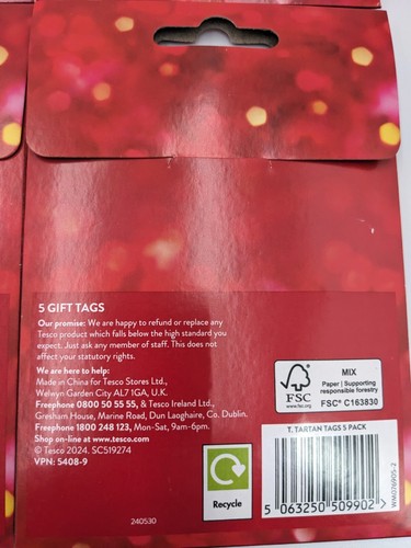 6 Packs Of Tesco Gift Tags (5 Per Pack) Tartan Design - FREE UK POST - Picture 4 of 6