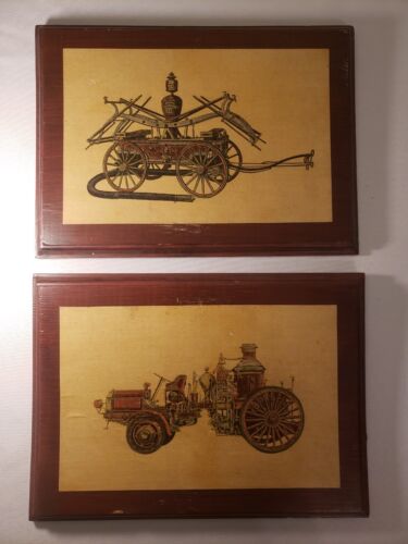 Paire vintage de plaques de bois faites main 1859 Adriatique n° 31 & 1910 Moteur MOTEUR INCENDIE - Photo 1 sur 12