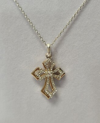 NRO Double Cross Necklace Gold & Silver Tone with Center Rhinestone 22'' chain