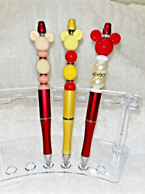 Beaded Pen Mickeys Head with 2 extra Black Refills Handcrafted Various New