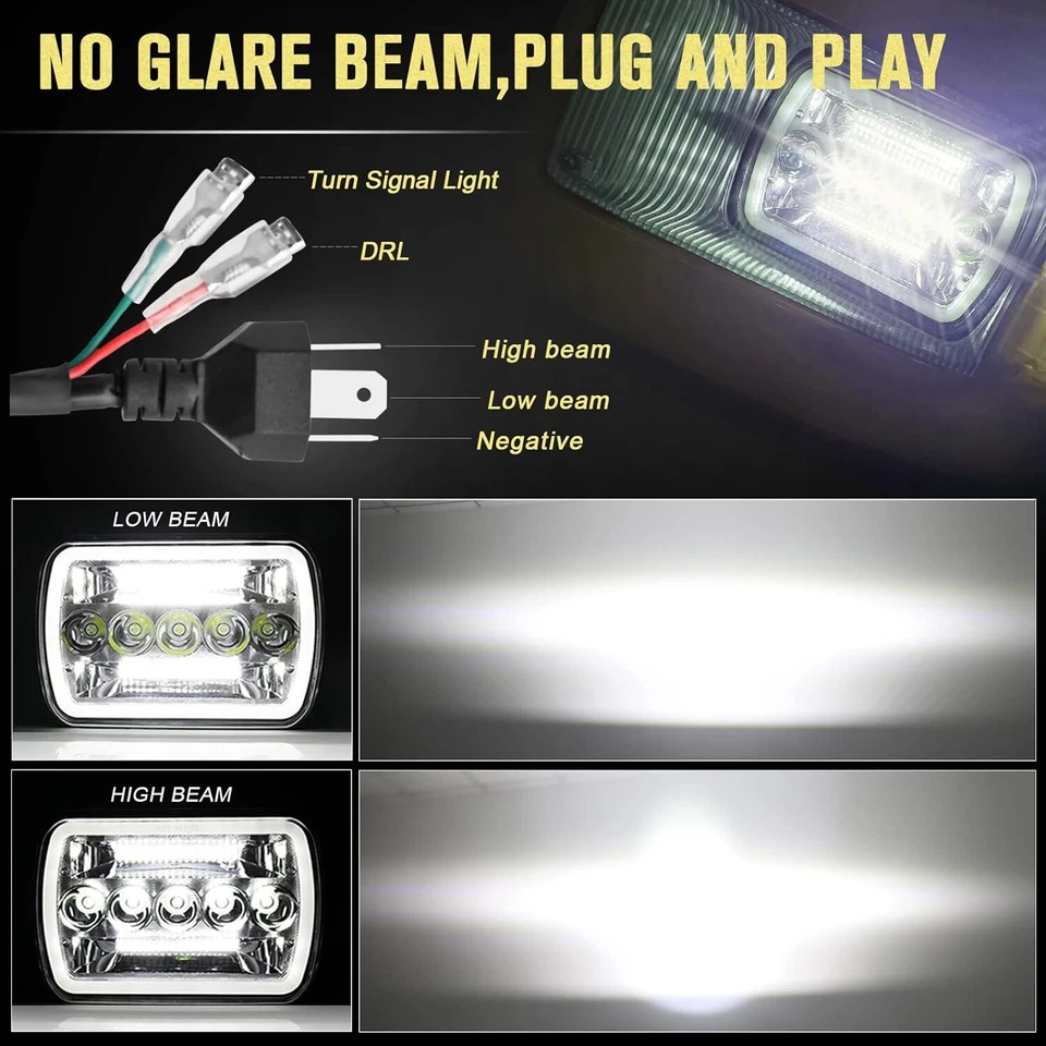 Par de faros LED de haz alto bajo para Ford F150 F250 F350 1978-1986 7x6 5x7 pulgadas Foto 2 de 4