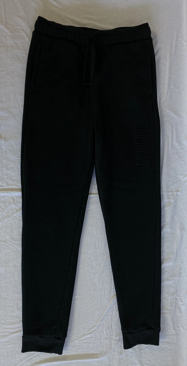 PUMA Black Tapered Raised Spellout Letter Athletic Sweatpants Youth Sz L 14 16