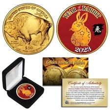 2023 Lunar YEAR OF RABBIT 24K Gold Clad $50 American Buffalo Tribute Coin BOX