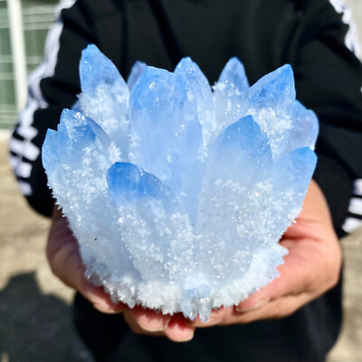 1.2LB Newly discovered Blue Phantom quartz crystal cluster mineral sample -