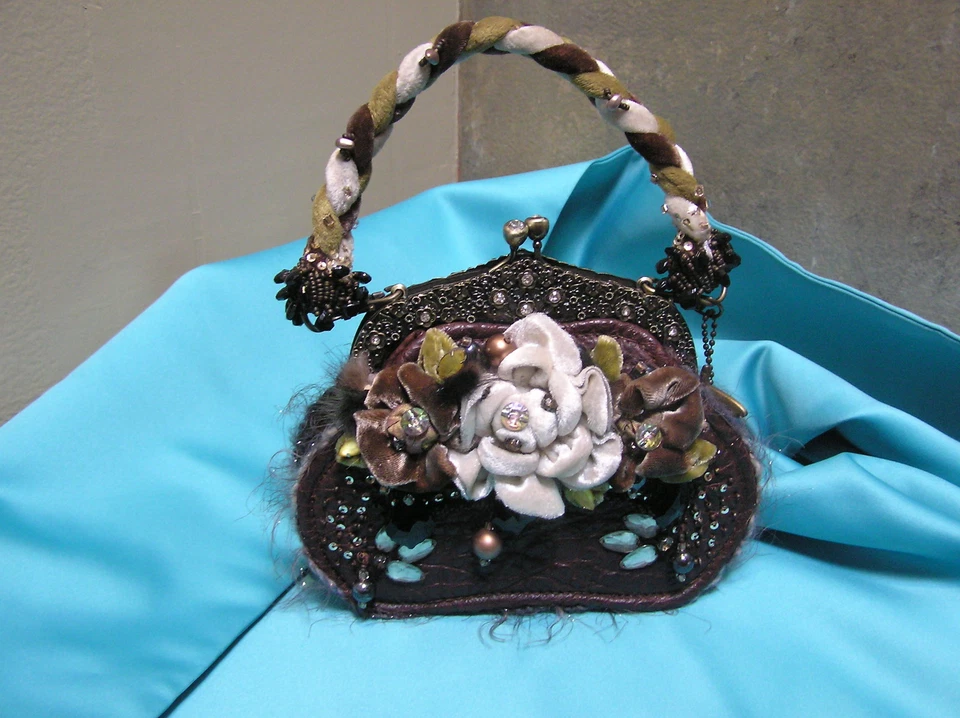 Mary Frances $298 evening occasion jeweled bag purse clutch Brown/olive/Ivory - Image 2 of 4