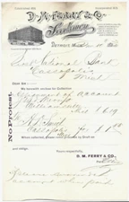 1893 Letterhead, D M Ferry & Co, Detroit Michigan, Seedsmen