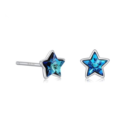 S925 Sterling Silver Made With Swarovski Crystal Roya Blue Star Stud Earrings