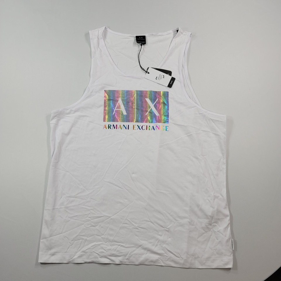 AX Armani Exchange Tank Top Mens 2XL White with Pride Rainbow Logo