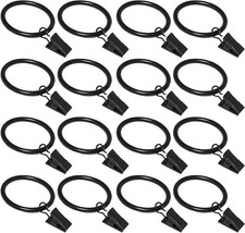 Curtain Rings with Clips 16 Pack - Black Metal Drapery Hooks Hanging Curtain Rod