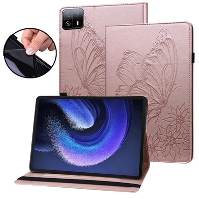 Big Butterfly geprägte Ledertasche für Xiaomi Pad 6 Max 14 2023 Roségold