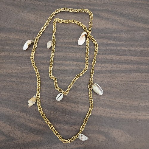 Goldtone Round Link Sea Shell Necklace 48in. - Picture 1 of 18