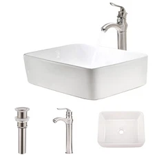 Bathroom Sink and Faucet Combo - VOKIM 19 x15Artistic Porcelain Ceramic Vessel
