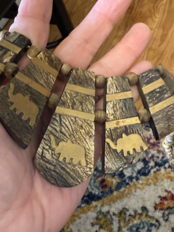 Винтажный племенной сафари слон в латуни ожерелье заявление - Изображение 3 из 4