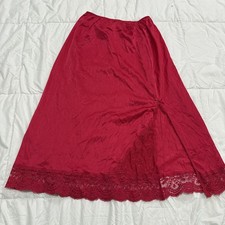 Vintage VASSARETTE Half Slip Skirt RedSATIN Lacey Side Slit WOMEN'S LARGE