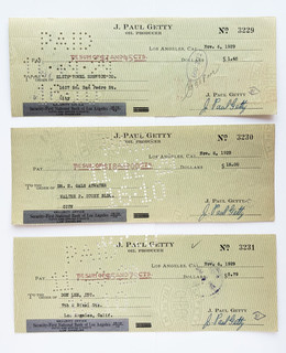 3 x J. PAUL GETTY ASSEGNO FIRMATO 1929