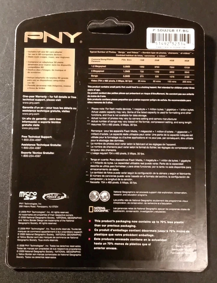 PNY 2GB MicroSD Flash Card (P-SDU2GB-EF/BG) New Sealed - Image 2 of 2