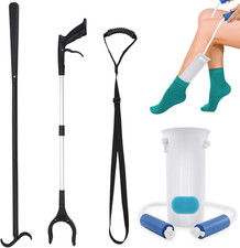 Knie Hüft-Op Reha Sets Anziehhilfen 4 Stück Sockenanziehhilfe, Schuhlöffel Lang,