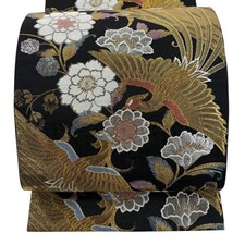 JAPANESE KIMONO BELT FUKURO OBI PURE SILK BLACK ROKUTSU-GARA B3356