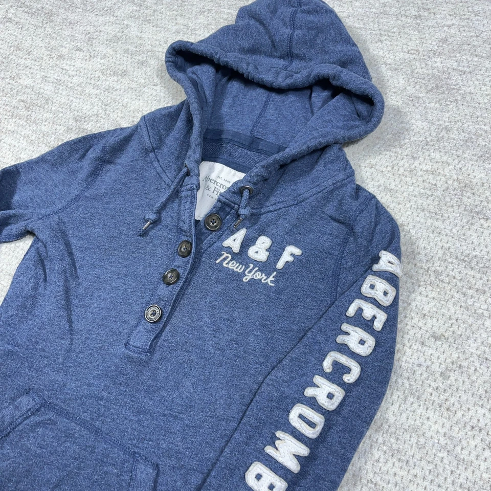 Sudadera con capucha vintage Y2K Abercrombie & Fitch para mujer azul medio Spellout NY Foto 2 de 4