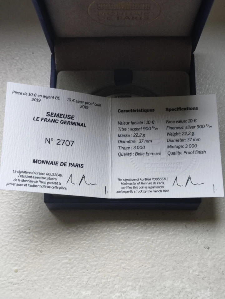 France Coffret 10 Euros en Argent 2019 Le Franc Germinal Belle Epreuve - Photo 4/4