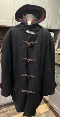 Vintage Pierre Cardin Wool Duffle Coat Toggle Button Navy Blue Mens Lined Large