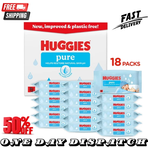 Huggies Pure Plastic Free Baby Wipes - Pack of 18 864 Wipes 99% Water Wet Wipes
Opens in a new windo