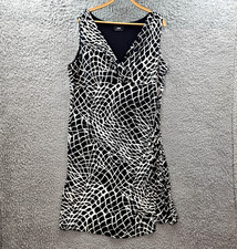 Sara Womens Pencil Midi Dress Plus Size 2X Black White Stretch Knit Sleeveless
