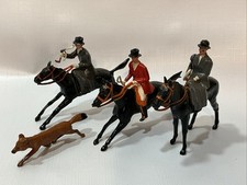 3 Vintage Britains Lead Horses w Riders and Fox for your Train Layout or Diorama