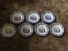 LIBERTY BLUE Washington Leaving Christchurch 7" Dessert/Salad Plates  Lot Of 7