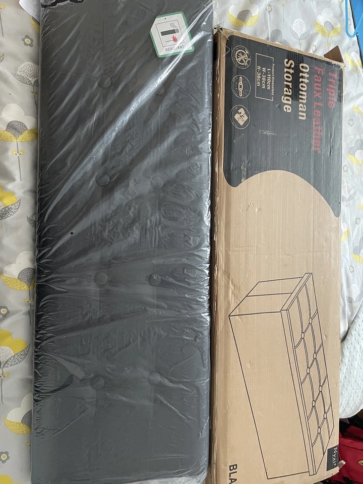 Triple Large 2 Seater Ottoman Storage Box Faux Leather Folding Pouffe Seat Stool - Image 2 of 3