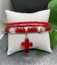 3 PC Handmade Boho Beaded Stackable 7  Plus Stretch Bracelet Set New B2426