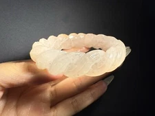 56mm Natural Mongolian Jade Bangle/Shetei Cui/Fine Hand Carved inifity Row motif