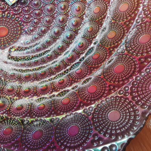 Silber geschmiedet irisierend Kunst Glas Schale lila pink grün 13" Herzstück Neu mit Etikett - Bild 8 von 23