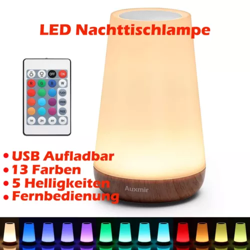 LED Nachttischlampe Touch Dimmbar USB Aufladbar Nachtlicht mit Fernbedienung - Bild 1 von 16