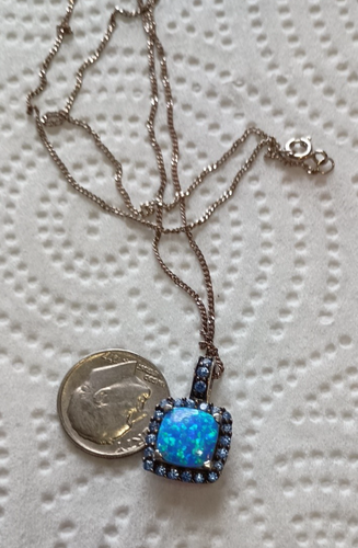 Blue Fire Opal Ocean Blue Topaz Gems 925 Sterling Silver Plated Necklace Pendant - Picture 9 of 16