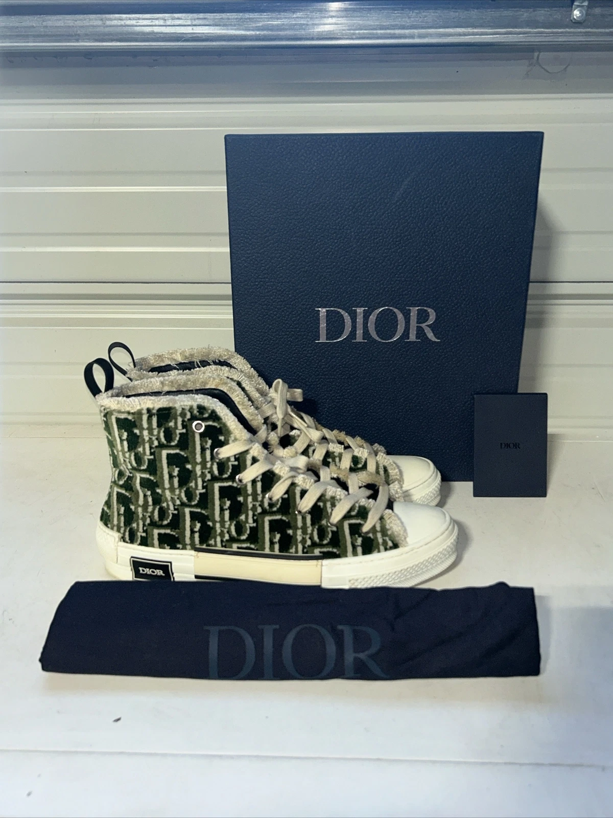 Baskets hautes Dior B23 vert/blanc tapisserie oblique taille 43