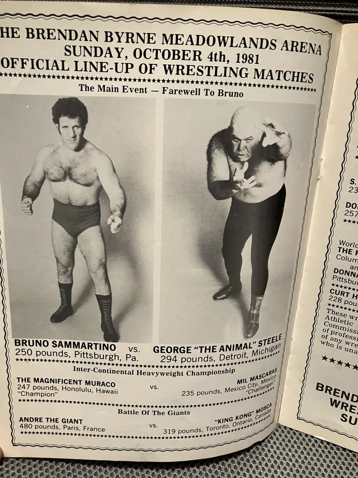 BRUNO SAMMARTINO Last Match Wrestling Program 4 de outubro de 1981 Meadowlands NJ - Imagem 2 de 4