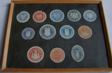 12 Brief  Siegelmarken Berlin Kaiserzeit, u.a. Victoria Versicherung, gerahmt