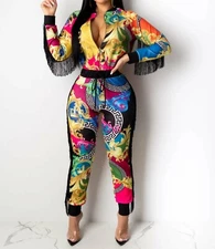 Multicolor Fringe Jacket & Pants (3X)