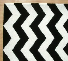 Chevron Zig Zag Black White Modern Hand-Tufted 100 Wool Soft Area Rug Carpet